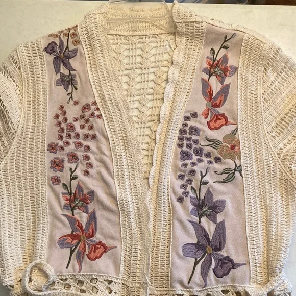 Handmade Boho Crochet Cardigan with Floral Embroidery - Picture 12 of 14